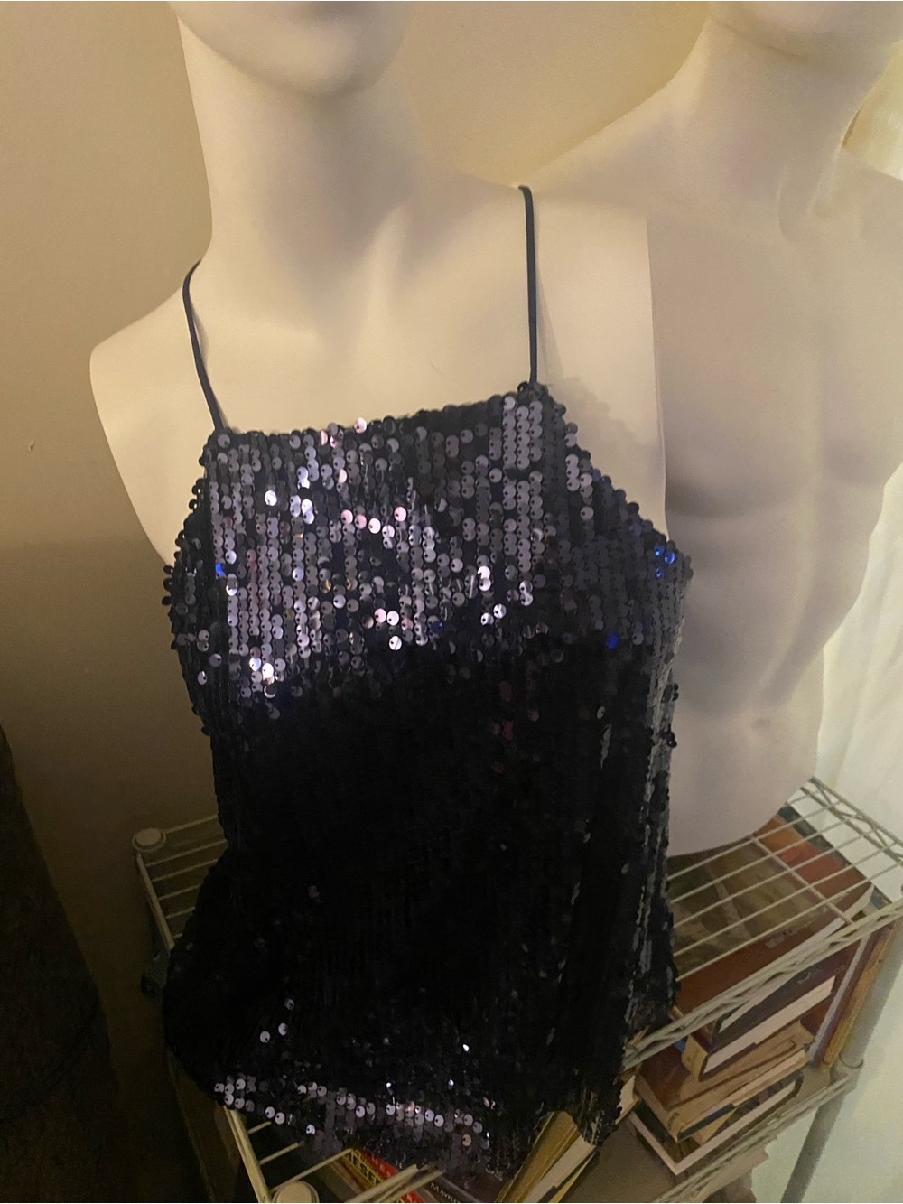Sequin Cami Top in Iridescent Navy Sequins - Size L